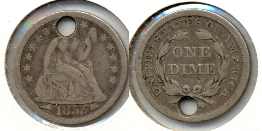 1855 Seated Liberty Dime Fine-12 Holed