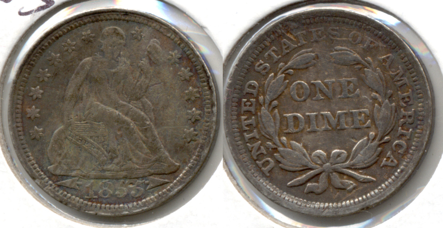 1855 Seated Liberty Dime VF-20 Slight Rim Roughness
