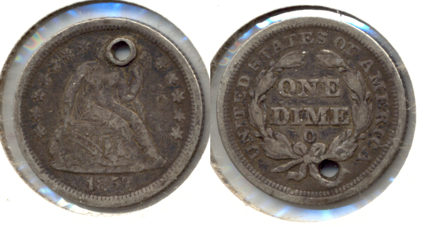 1857-O Seated Liberty Dime Fine-12 Holed
