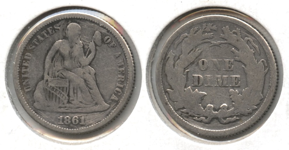 1861 Seated Liberty Dime Fine-12 Rough
