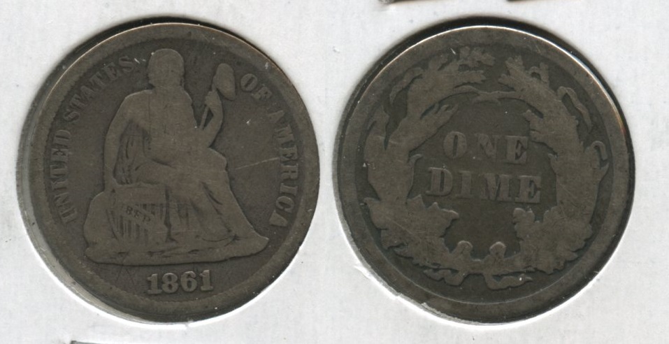 1861 Seated Liberty Dime VG-8