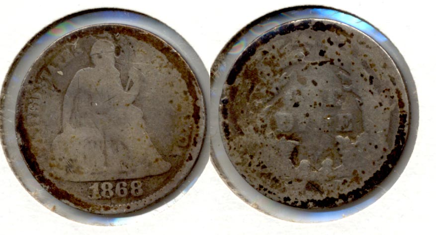 1868 Seated Liberty Dime Good-4 Warped