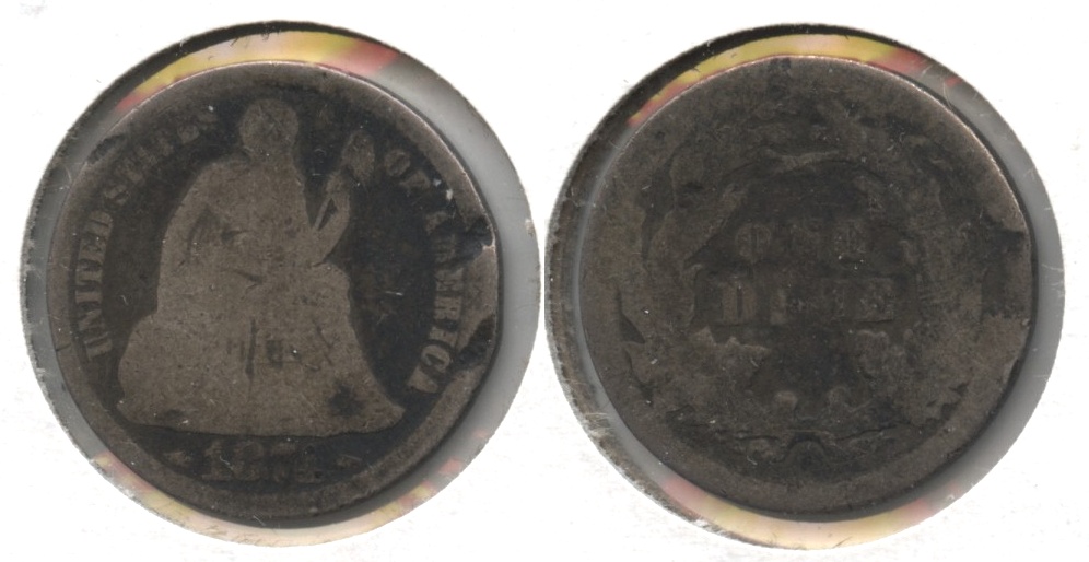 1874 Seated Liberty Dime AG-3 #a Edge Damage