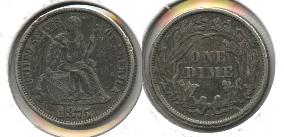 1875 Seated Liberty Dime VF-30 Obverse Mark