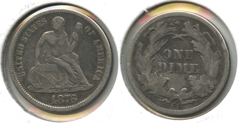 1876-CC Seated Liberty Dime Fine-12 #a