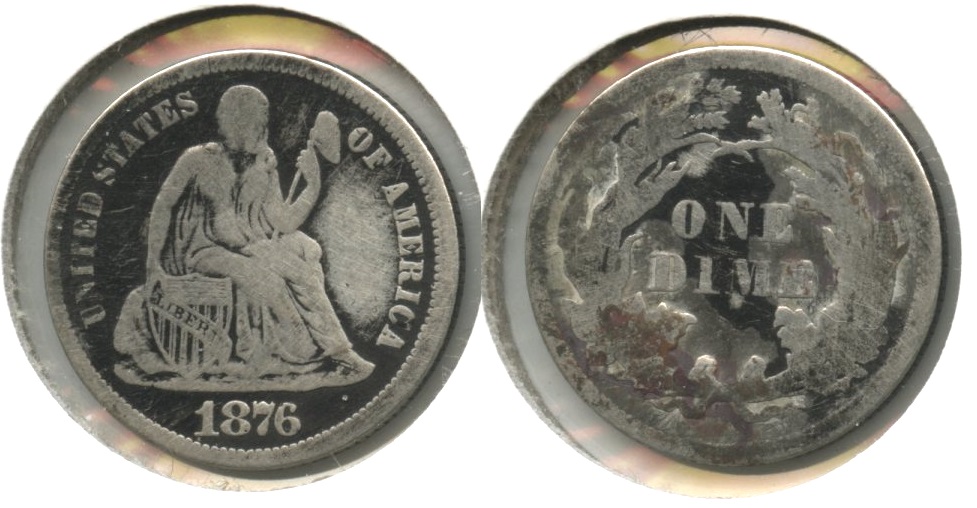 1876 Seated Liberty Dime Fine-12 #f Dark Cleaned