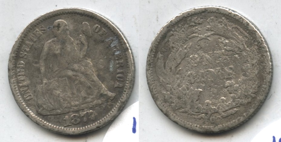 1877-CC Seated Liberty Dime Fine-12 Pitting