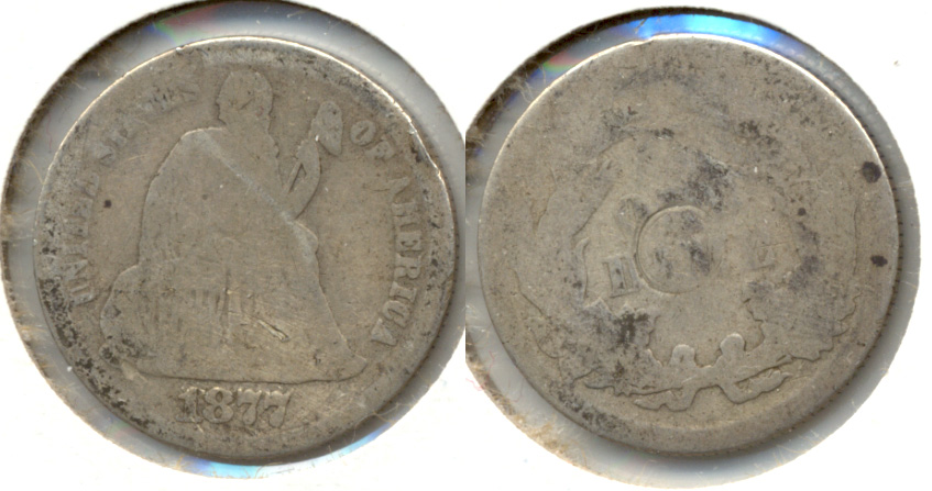 1877 Seated Liberty Dime AG-3 b Slight Warp