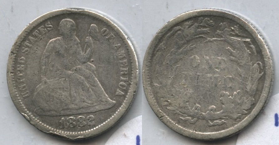 1882 Seated Liberty Dime Fine-12 Damaged
