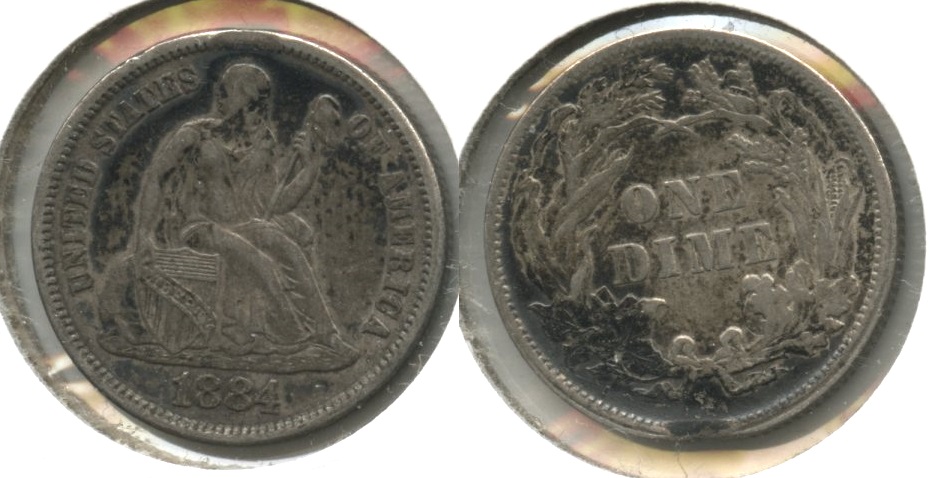 1884 Seated Liberty Dime VF-20 #b Rim Damage