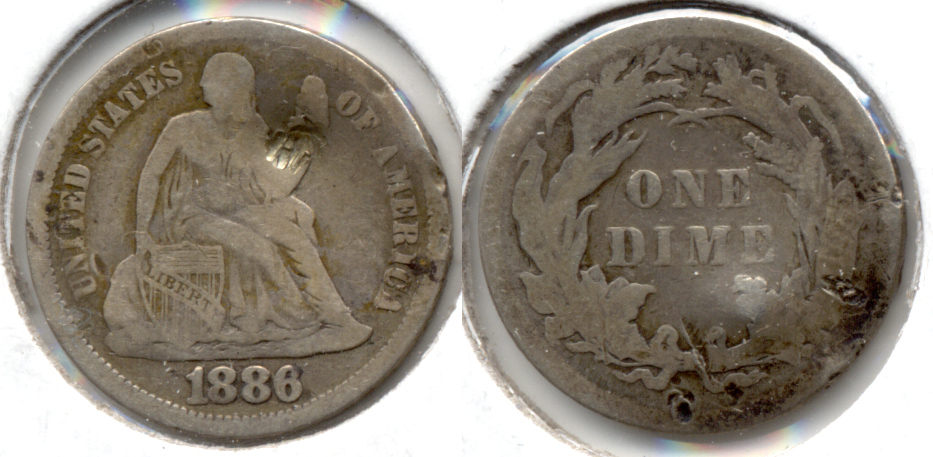 1886 Seated Liberty Dime VG-8 b Damage