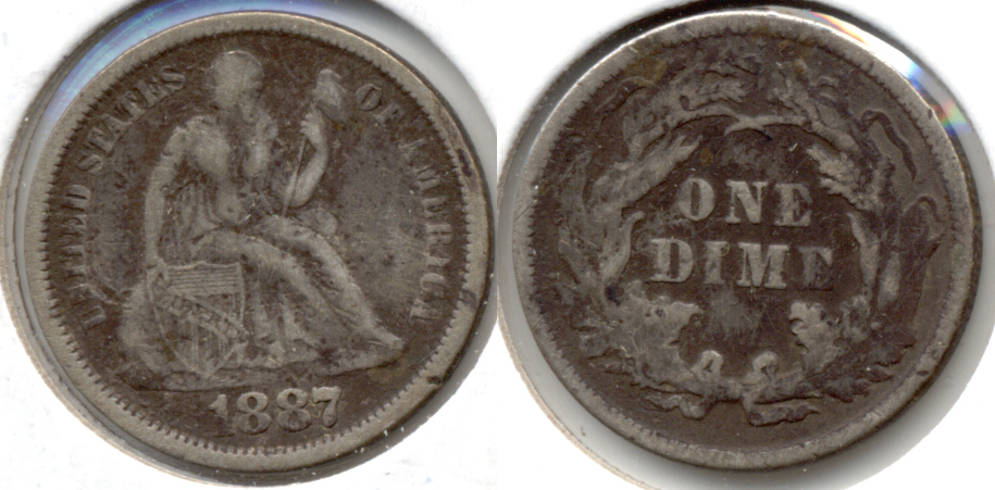 1887 Seated Liberty Dime Fine-12 d Porous