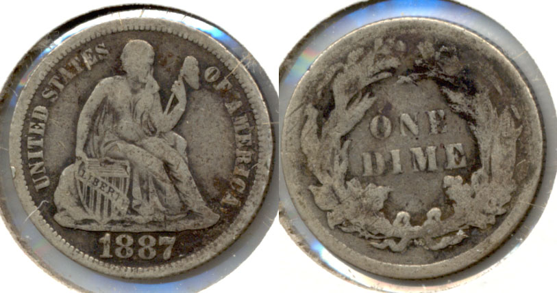 1887 Seated Liberty Dime VG-10