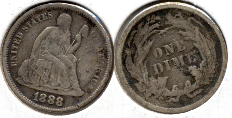 1888 Seated Liberty Dime VF-20 a Light Porosity