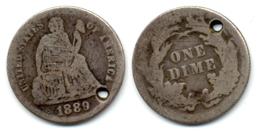 1889 Seated Liberty Dime Good-4 a Holed