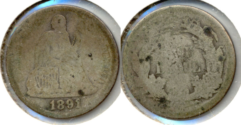 1891 Seated Liberty Dime AG-3 c Warped