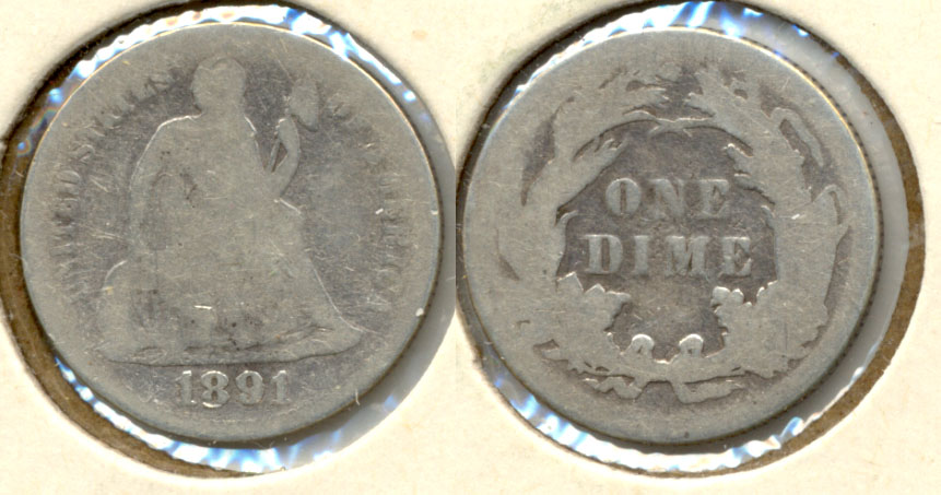 1891 Seated Liberty Dime AG-3 e