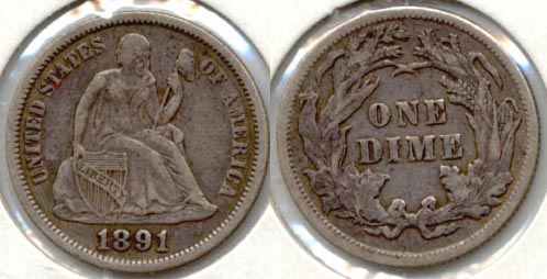 1891 Seated Liberty Dime EF-40