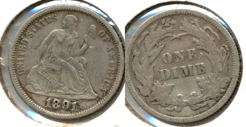 1891 Seated Liberty Dime EF-40 b