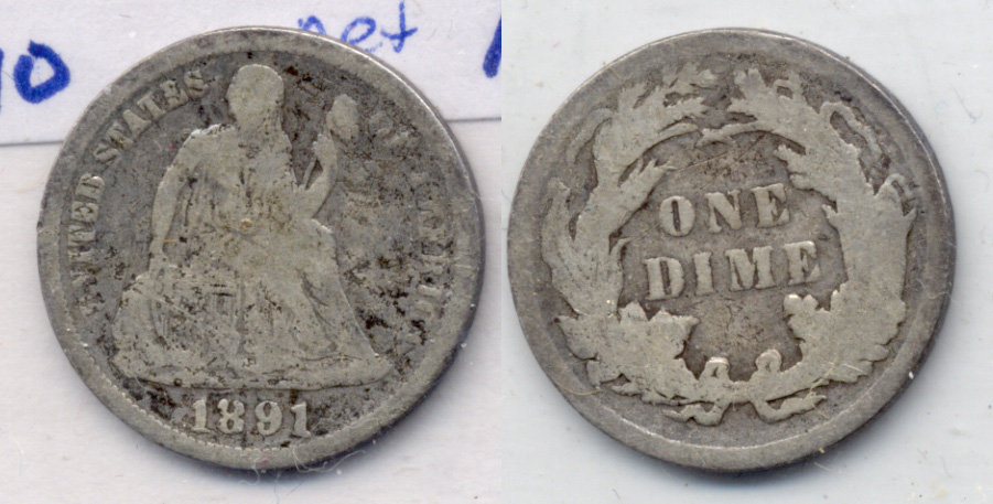 1891 Seated Liberty Dime Good-4 b Porous