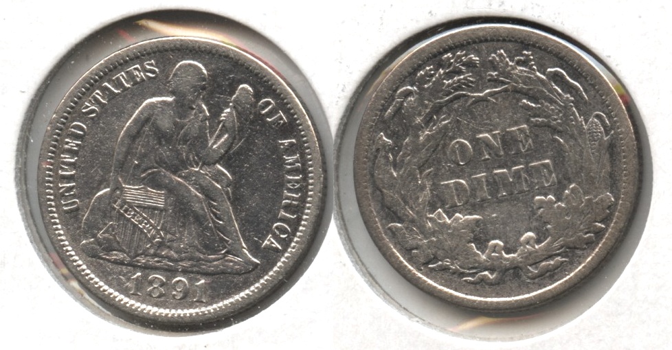 1891 Seated Liberty Dime VF-20 #d Cleaned