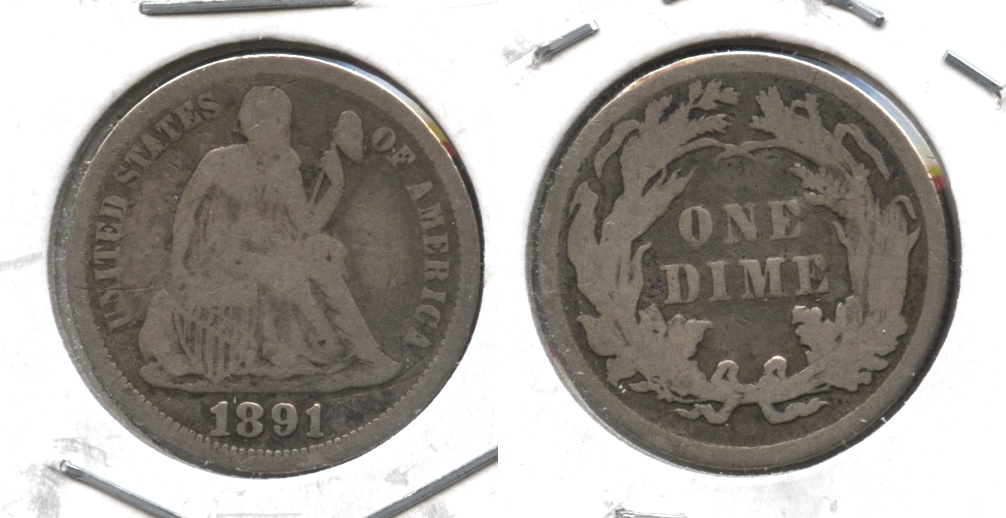 1891 Seated Liberty Dime Fine-12 #k Lightly Porous