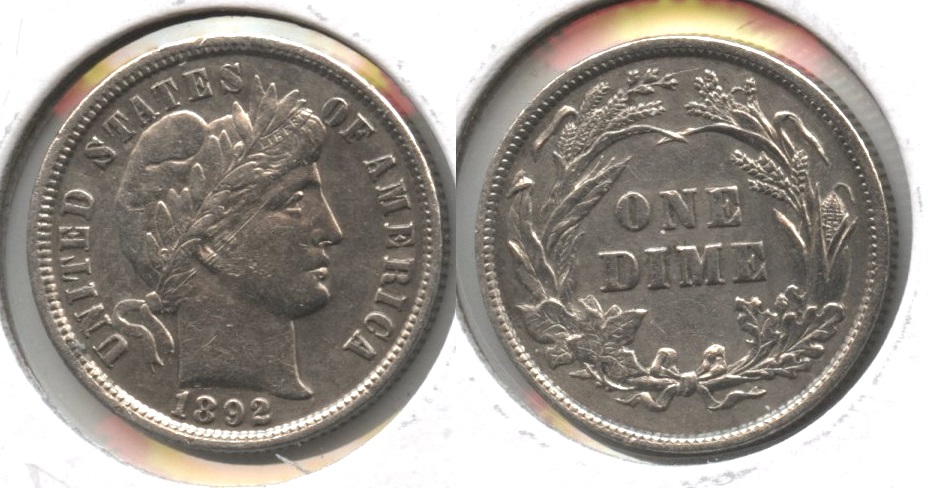1892 Barber Dime AU-50 #d Obverse Scratch