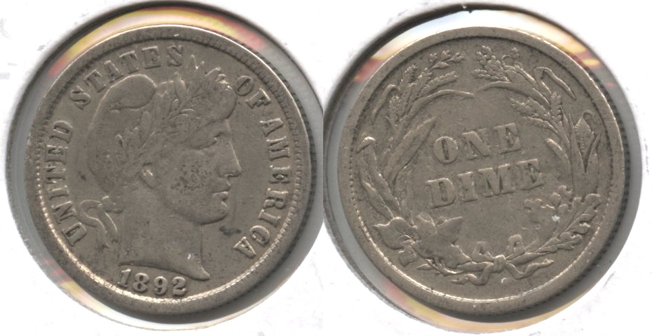 1892 Barber Dime Fine-12 #j