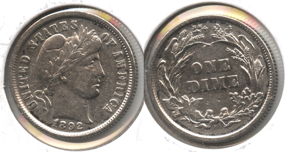 1892 Barber Dime VF-20 #j Cleaned