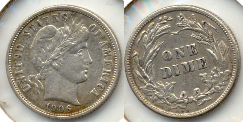 1906 Barber Dime AU-50