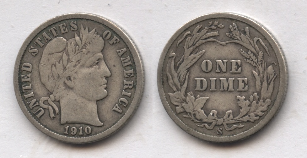 1910-S Barber Dime Fine-12 #a