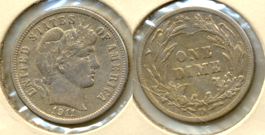 1911-D Barber Dime VF-30 Cleaned