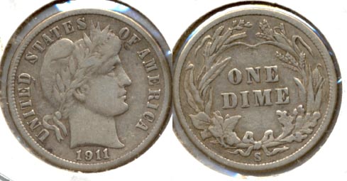 1911-S Barber Dime VF-20