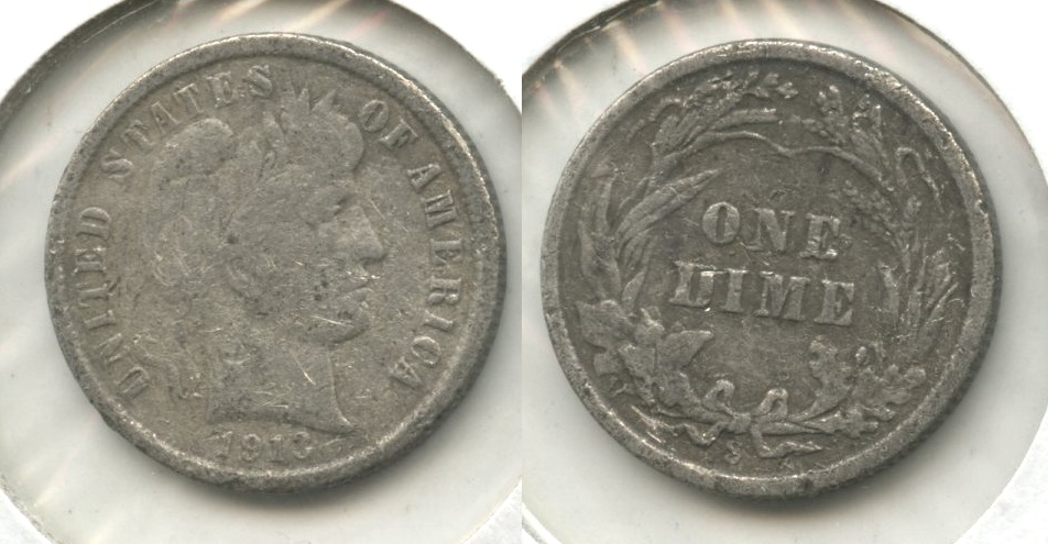 1913-S Barber Dime Fine-12 Rough