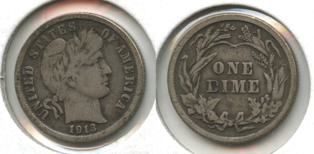 1913 Barber Dime Fine-12 #d