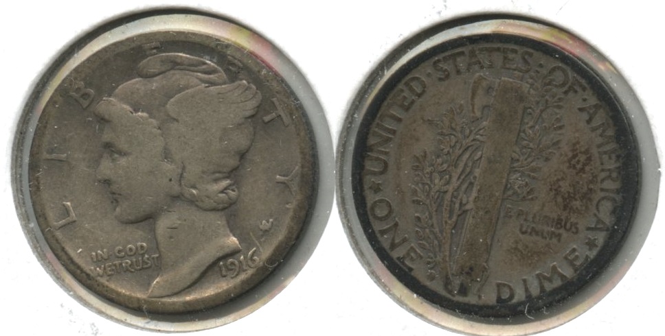 1916-S Mercury Dime Good-4 #c Toned Reverse