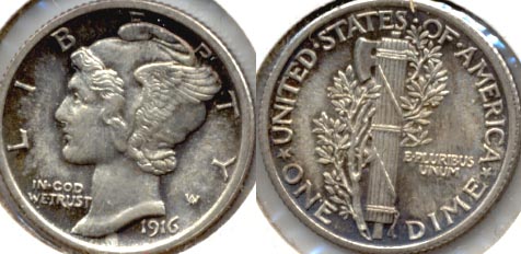 1916 Mercury Dime MS-64 Split Bands a