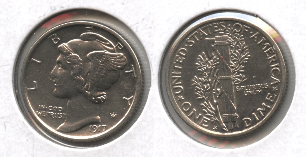 1917-S Mercury Dime AU-50 Cleaned