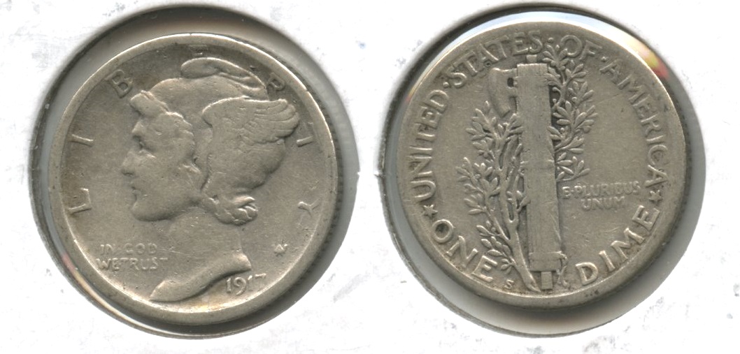 1917-S Mercury Dime Fine-12 #c Cleaned