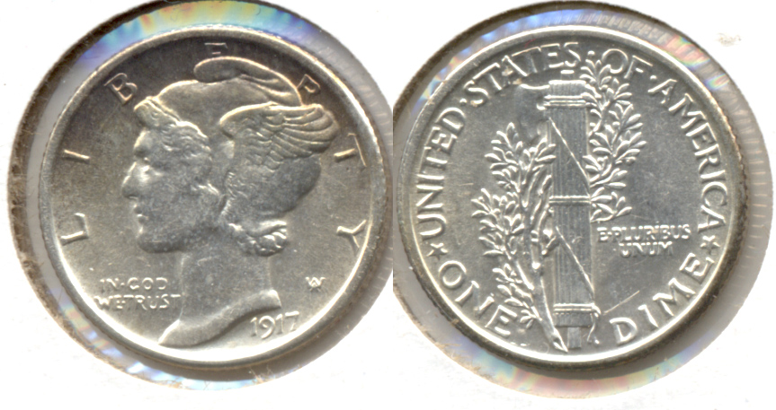 1917 Mercury Dime MS-60 Split Bands