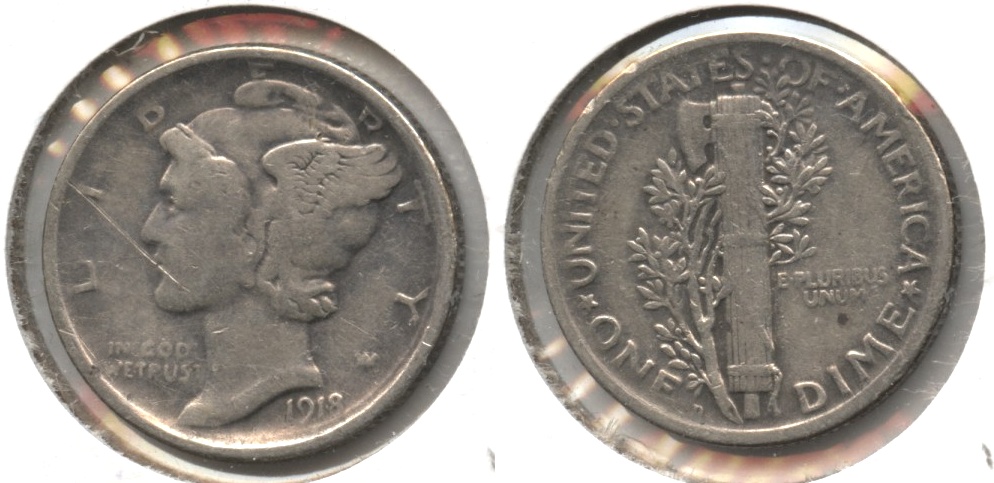 1918-D Mercury Dime VF-20 #b Obverse Scratch
