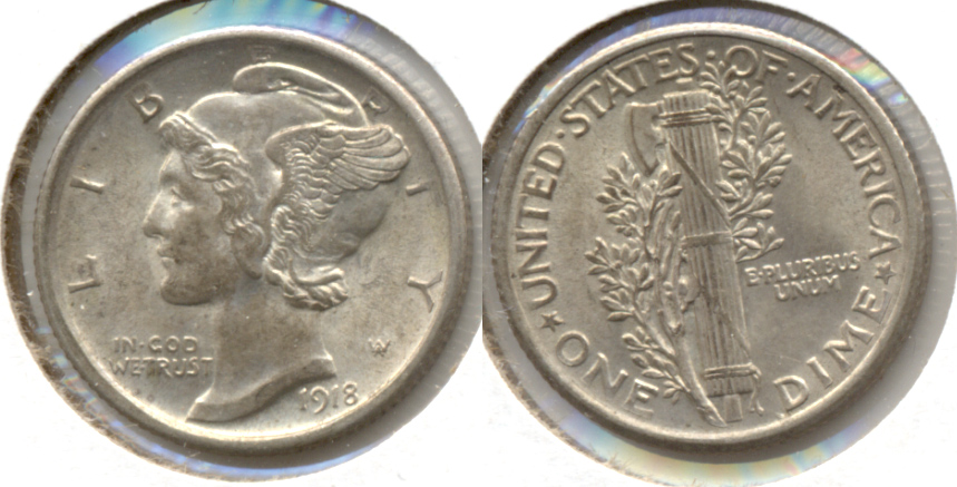 1918 Mercury Dime AU-58