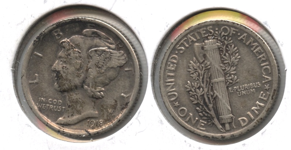 1918 Mercury Dime EF-40 #h Cleaned Retoned