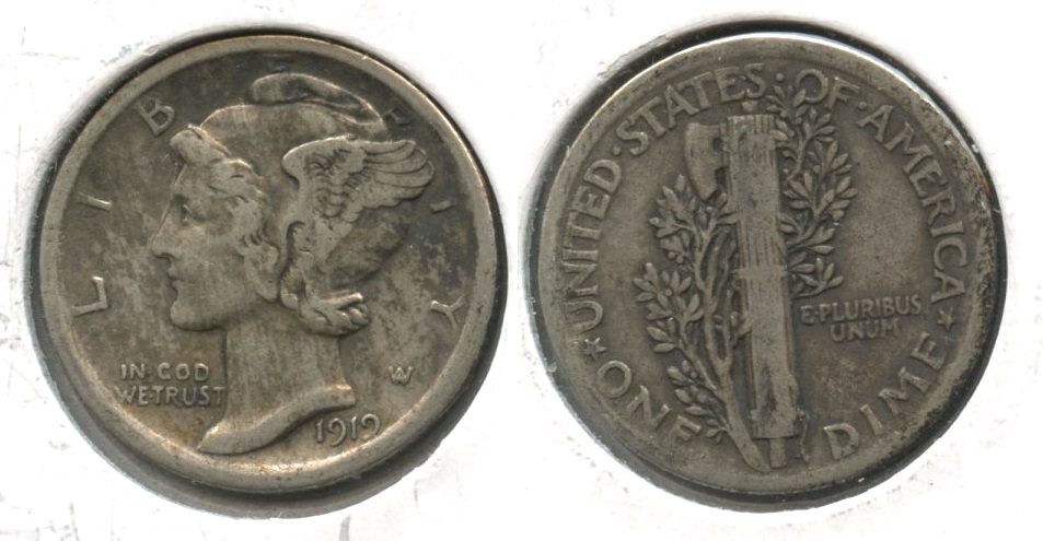 1919 Mercury Dime Fine-12 #m