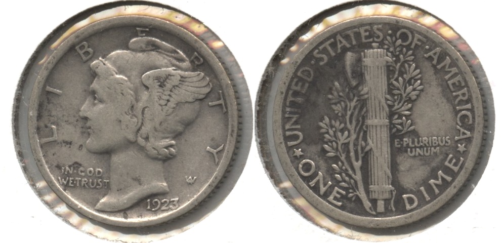 1923 Mercury Dime Fine-12 #a Dark Reverse