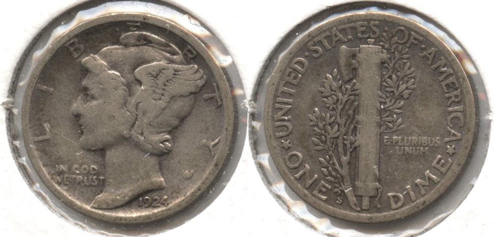 1924-S Mercury Dime VG-8 #j Obverse Scratch