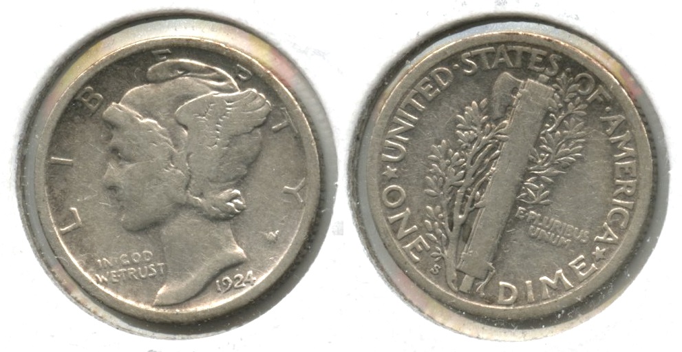 1924-S Mercury Dime VG-8 #s Cleaned