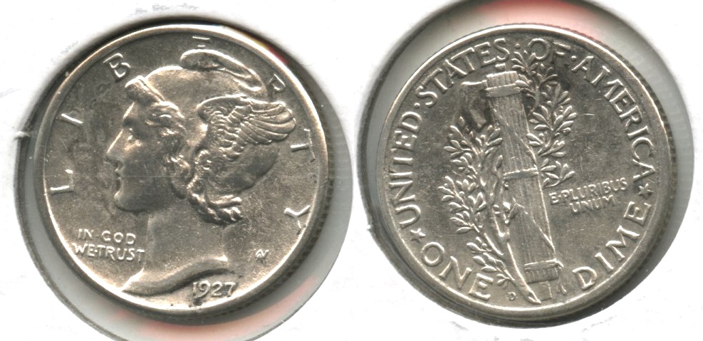 1927-D Mercury Dime AU-50 Harshly Cleaned