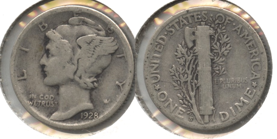 1928-S Mercury Dime VG-8 #w