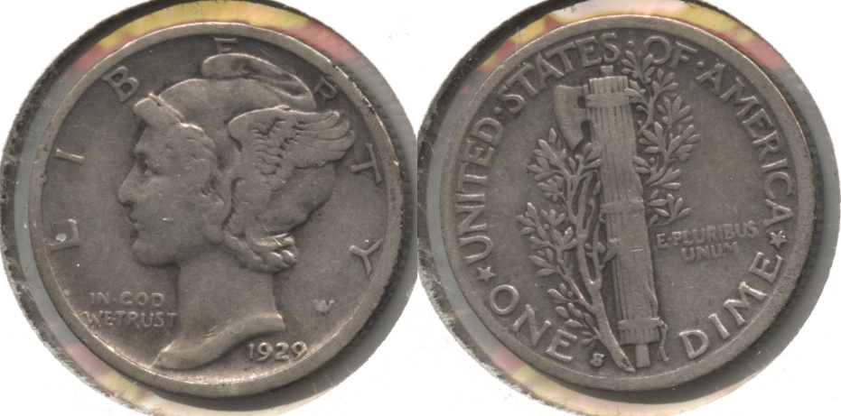 1929-S Mercury Dime Fine-12 #m